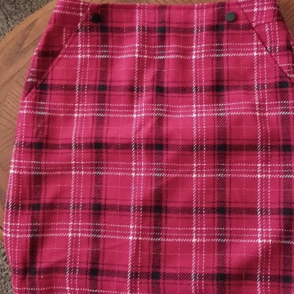 TALBOTS Red Plaid Wool Skirt